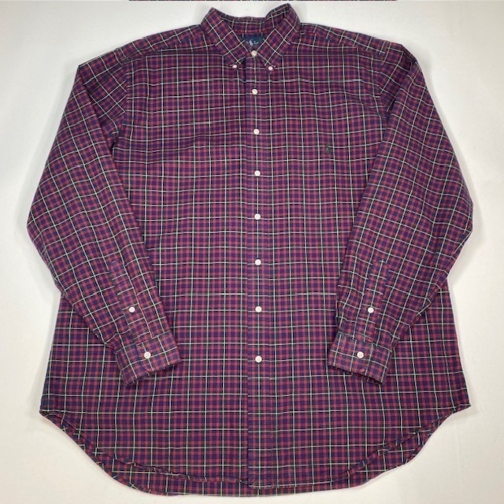 Ralph Lauren Mens 2XLT Tall Classic Fit Plaid Button Down Shirt Navy Red Green